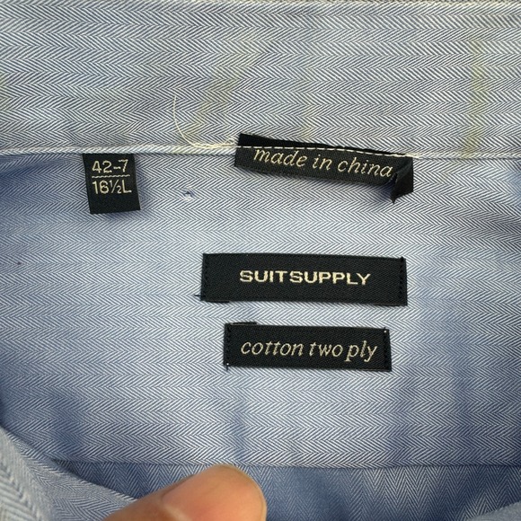 Suitsupply Dress Shirt Mens 16.5 Blue Cotton Two Ply Rounded Cuff Button Down - Picture 5 of 8